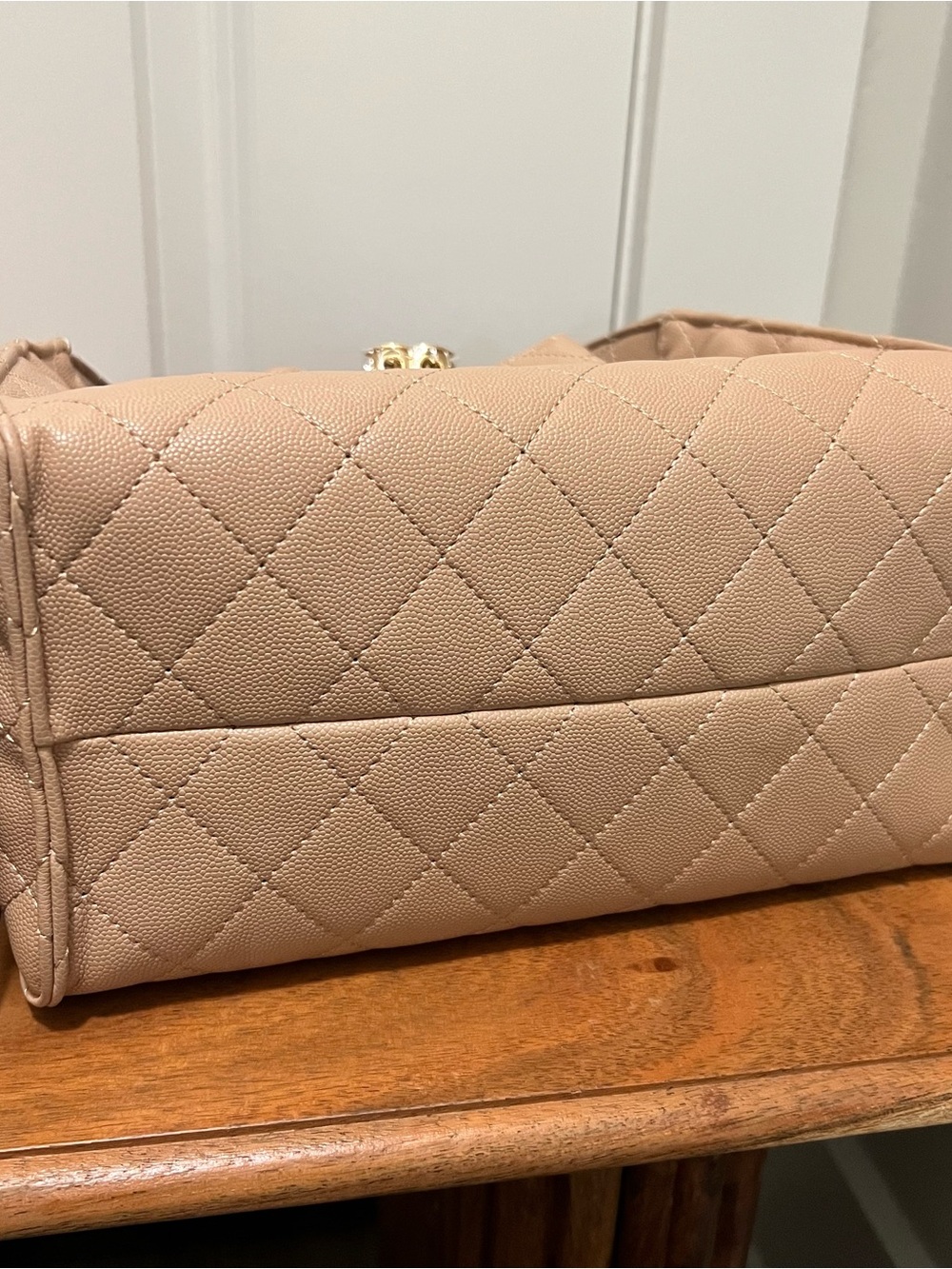 Quilted Tan Chain-Accent Shoulder Bag - Picture 3 of 3